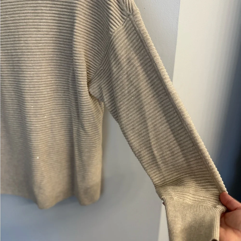 Tommy Bahama Bonita Sequined V Neck Sweater Women's Medium Beige Ribbed - Picture 4 of 13